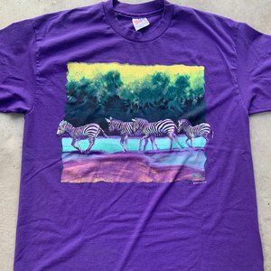 Vintage 90's Purple Zebra Zoological Park Short Sleeve Crew Neck Tshirt